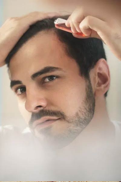 homme appliquant des huiles essentielles pour se débarrasser des pellicules