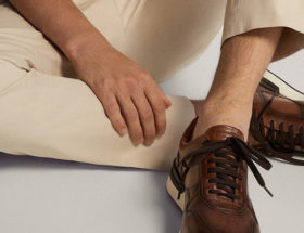 baskets en cuir marron homme