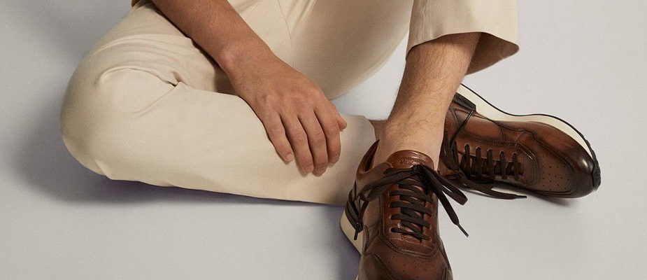 baskets en cuir marron homme