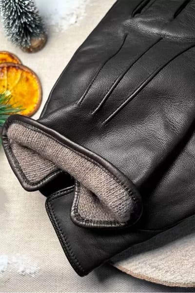 gants en cuir noir avec doublure cachemire THe Nines
