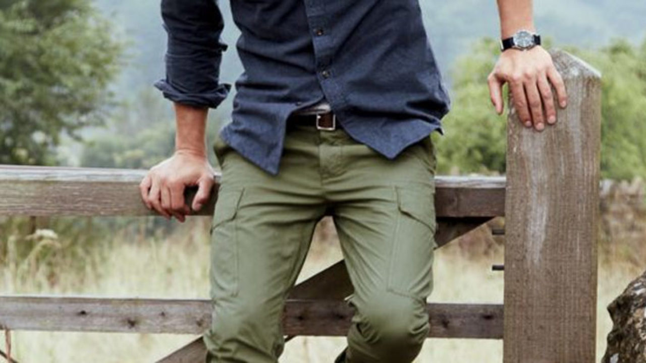 Pantalon large vert kaki homme