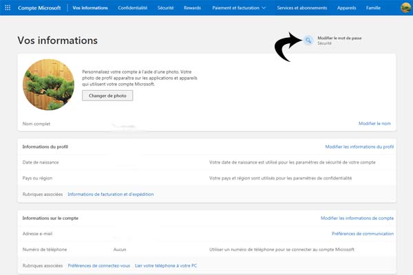 modifier mot de passe adresse hotmail