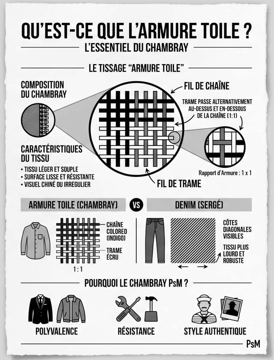 infographie armure toile, chemise chambray