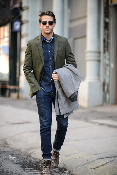 chemise en chambray avec blazer