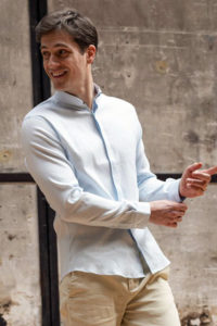chemise col inversé lin et coton