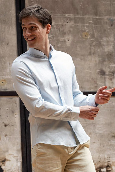 chemise col inversé lin et coton