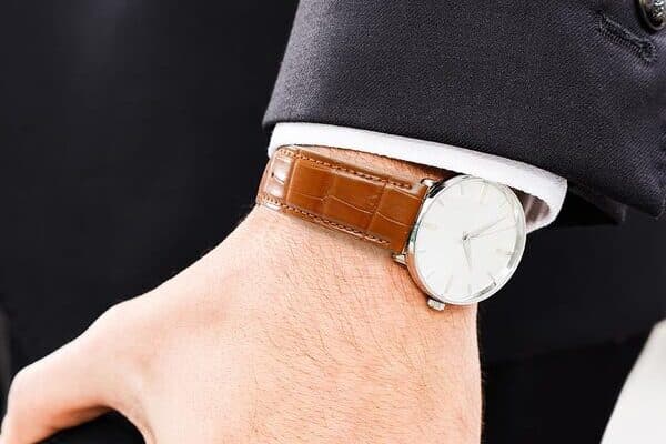 bracelet de montre en cuir crocodile marron
